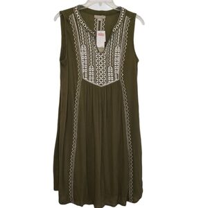 Joan Vass Green A-line Dress Embroidered Small
